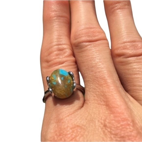 Faux Turquoise Fashion Silver Alloy Ring Size 8 - Picture 2 of 5